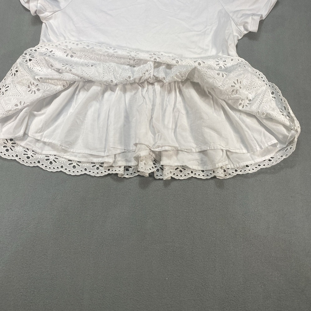 Kate Spade Broome Street Tunic XL White Floral Eyelet Ruffle Hem Cottagecore - Picture 6 of 8